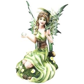 Ebros Beautiful Earth Gaia Summer Fairy Goddess with Moss Jade Dragon Holding Pearl Figurine Meadows of FAE Garden Collector Sculpture Dungeons and Dragons Decor Mythical Fantasy Statue