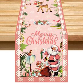 Vintage Christmas Table Decorations Pink Santa Claus Table Runner 72 Inches for Winter Holiday Christmas Table Decorations