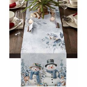 Christmas Table Runner, Xmas Tree Elk Snowman Snowflake Squirrel Pine Cone Winter Table Runner 90 Inches Long Seasonal Christmas Holiday Table Decoration for Indoor Outdoor Party, 13 x 90 inch