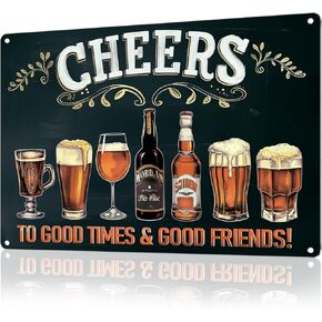 "Cheers to Good Times" Vintage Bar Sign or Man Cave Decor – 12x8″ Durable Metal Beer Signs Wall Decorations for Home Bar/Basement/Garage/Mancave, 2346