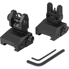 Tactical Fiber Optic Iron Sights, 90 Degree Flip Up Backup Sights with Front and Rear Red Green Fiber Optics Dots