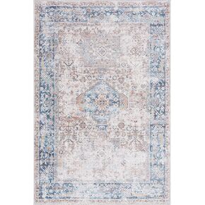 Bloom Rugs Caria Washable Non-Slip 5x7 Rug - Beige/Ocean Blue Traditional Area Rug for Living Room, Bedroom, Dining Room, and Kitchen - Exact Size: 5' x 7'