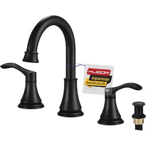 1PC Solid Brass Bathroom Faucet 2 Handle, Fit 3 Hole 8 Inch Sink, 360 Degree Swivel Spout, Widespread Bathroom Sink Faucet for Bath/Vanity - 4.84 Inch Spout High, 43.26 Oz Weight - Matte Black