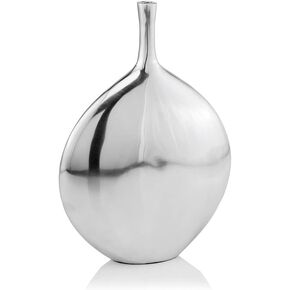 Modern Day Accents 3536 Cuello MD Long Neck Disc Vase, Home Decor, Room Decor, Office, Silver Vase, Flower Vase, Pampas Grass, Table Decor Decorative Vase, Living Room, Dining Room, 9"L x 3"W, 12"H