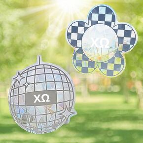 Sorority Shop Chi Omega Suncatcher Decal Stickers- Set of 2: Flower and Disco Ball Designs, Officially Licensed Chi Omega Sorority Window Sticker