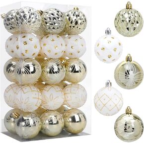 SUPREME XMAS Christmas Ornaments Set, 30pcs 2.36'' White and Gold Christmas Balls Ornaments for Christmas Tree Decorations Shatterproof Hanging Baubles for Thanksgiving Xmas Holiday Party Home Decor