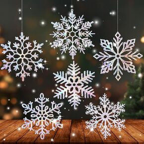 12 Pieces Large White Snowflake Ornaments 12 Inches Plastic Christmas Snowflakes Decorations Glittered Hanging Snowflakes for Christmas Tree Decorations Indoor Outdoor Window Room Decorations