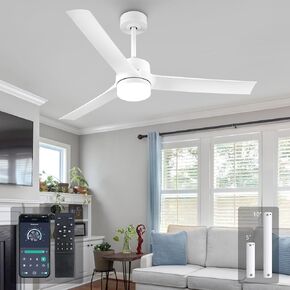 Ceiling Fans with Lights and Remote, 52 Inch Flush Mount Ceiling Fan with Dimmable Light, Modern Ceiling Fan Light with Reversible Motor, White Ceiling Fans for Living Room, Office, Farmhouse
