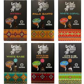 Tribal Soul Back Flow Incense Cones | 6 Boxes Each with 10 Jumbo Back Flow Cones | Total of 60 Cones (Sampler - All 6 Scents)