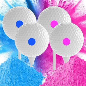ARELUX Gender Reveal Golf Ball 2 Set (2 Pink 2 Blue & 4 Wooden Tees per Pack) Gender Reveal Exploding Ball Kit Great Idea for Baby Boys Girls Gender Reveal Party Best Gift for Golf Theme Decoration