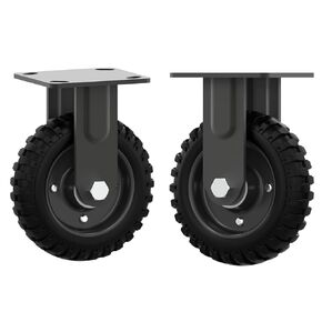 6 Inch Fixed Heavy Duty Cast Iron Caster Wheel - 800lb Capacity, Black Rim, Solid Rubber, Outdoor, Flat Free for Carts, Dolly, Workbench, Trolley, DIY Tools(2 Pack)