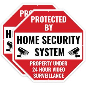 2PC 24 Home Security Signs, 12 x 12 Inches - Aluminum - Protected By Home Security Monitoring Alarm Signs for House Home Yard