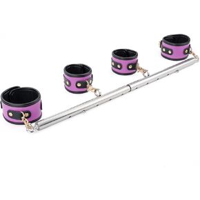 Spreader Bar Heavy Duty Expandable Exercise Black Stainless Steel Bar with 4 pcs Black Furry Adjustable Strap, Yoga Training Fitness Gear, Workout Bar,Sports Gym Kit