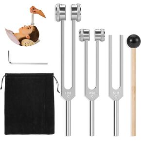 Tuning Forks for Healing (128Hz, 256Hz, 512Hz),Weighted & Unweighted Tuning Forks Set,with Reflex Hammer for Healing Chakra Set,Healing/Sound Therapy/DNA Repair