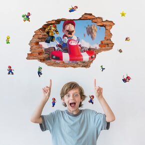 Mario Bros Movie 2023 Wall 3D Break The Wall Stickers for Living Room Kids Room Wall Decor Boys Girl Gift Bedroom Poster Mural Wallpaper Removable PVC Wall Stickers (Style3) in Kuwait