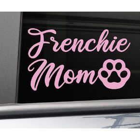 Frenchie Mom French Bulldog Vinyl Decal Laptop Car Truck Bumper Window Sticker, 5.5'' x 3.5'', Pink