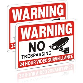 Video Surveillance Sign,24 Hour Video Surveillance Sign,10" x 7" No Trespassing Aluminum Warning Sign,Driveway Alert，Weather resistant, weatherproof, outdoor use for House and Business（2-pack）