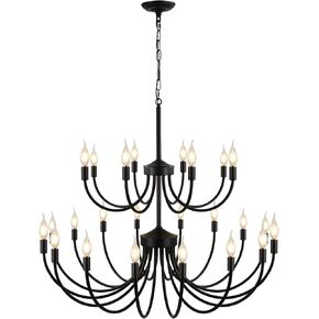 Black Chandelier 24 Light for Dining Room, Large Chandeliers for High Ceilings 2-Tier Black Farmhouse Dining Room Chandelier Over Tabler Height Adjustable for Foyer Entryway Hallway -36.2in