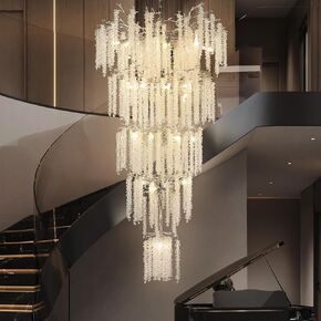 YUYI H118'' Chandelier, Crystal Chandeliers for High Ceilings, Tree Branch Chandelier for Entryway, 28-Light Silver Modern Large Raindrop Chandelier Luxury Fixture for Staircase, Foyer, Living Room