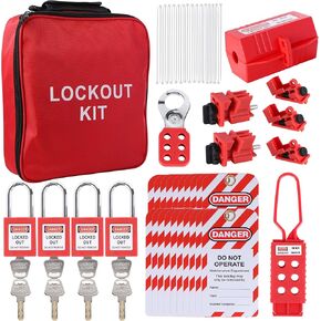 Lockout Tagout Kit, Electrical Loto Kit with Safety Padlock+Circuit Breaker Lock Out Tag Out+Lockout Hasps+Lock Out Tags, Lockout Kits for Electrical, Industrial and Mechanical