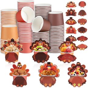60 Pcs Thanksgiving Disposable Bowls 10 oz Fall Turkey Paper Bowls Thanksgiving Snack Cups Fall Snack Bowls Soup Bowls Ice Cream Bowl for Hot or Cold Food Thanksgiving Party Supplies