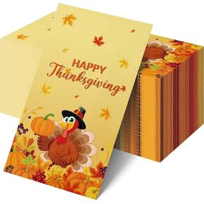 100pcs Thanksgiving Paper Napkins,Disposable Thanksgiving Turkey Paper Hand Towels,Fall Pumpkin Maple Leaves Guest Napkins for Fall Thanksgiving Lunch Dinner Kitchen Bathroom Party Decorations