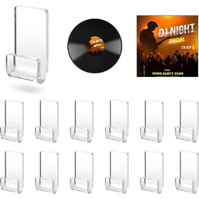 12pcs Vinyl Record Wall Mount Shelf Clear Vinyl Record Display Holder No Screws Wall Decor Rack with Adhesive Tape for Displaying Album Covers and Home Wall Decoration