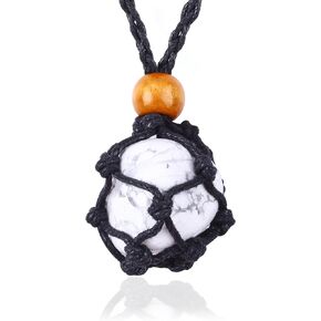 Rose Quartz Gemstone Necklace,Black Weave Rope-Wrapped Crystal Necklace Holder Stones,Necklace for Women Men Energy Jewelry Gifts.