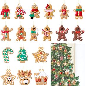 Sumind 24 Pieces Gingerbread Man Christmas Ornaments Christmas Tree Hanging Ornaments Candy Canes Christmas Ornament Set Gingerbread Man Decor for Xmas Tree Decor Holiday Party