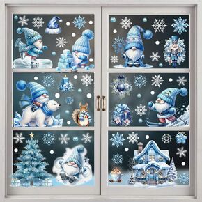 Christmas Window Clings 9 Sheets Winter Snowman Window Decals Snowflake Xmas Tree Window Stickers for Glass Double Sided Window Decoration Christmas Holiday Party Supplies