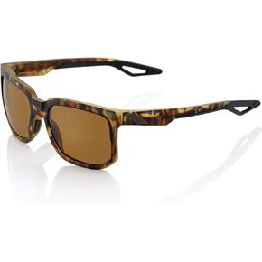 100% Centric Angular Frame Sunglasses - Durable, Lightweight Active Performance Eyewear w/Rubber Temple & Nose Grip (Soft TACT Havana - Bronze PEAKPOLAR Lens)