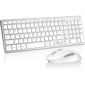 Keyboard and Mouse Wireless, Slim & Quiet Keyboard and Mouse with USB Mini Receiver, Slient Click, 2400 DPI, Ergonomic Full-Size Cordless Computer Keyboard Combo for Laptop PC Windows - Space Gray