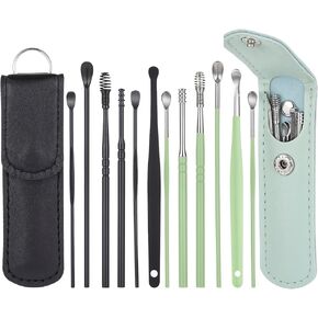 12 Pcs Ear Wax Removal Kit Stainless Steel Ear Cleaning Tool Safe Professional Earwax Removal Kit with Leather Storage Box