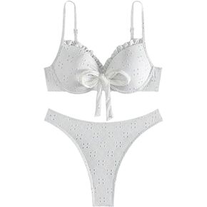 OYOANGLE Women's Two Swimsuit Bathing Suit High Waist Tie Front Summer Solid Bikini Set in Kuwait