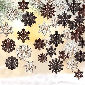 36 Pcs Vintage Christmas Ornaments Wooden Snowflake Ornaments Rustic Farmhouse Christmas Ornaments Snowflake Wood Cutouts for Home Xmas Tree Party Decorations