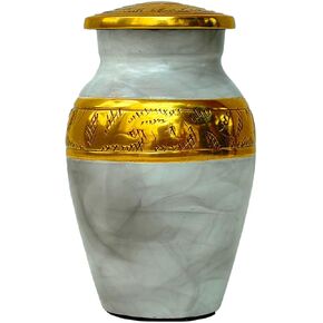 Small Keepsake Cremation Urns for Human Ashes - Beautiful Token Urn for Ashes for Women Aluminium Hand Engraved Mini Memorial Urn- for Mother, Baby, Cat,Dog (Grey and Golden, 3 Inch,3 Cubic)