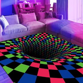 Blacklight Vortex Illusion Rug, 3D Neon UV Reactive Area Rug, Large Non-Slip Visual Optical Floor Mat Carpet, Glow in The Dark Fluorescent Playroom Bedroom Home Decor 70x47inch, Green