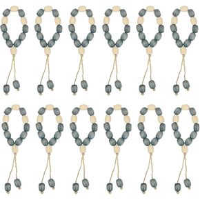 uxcell 12 Pcs Wooden Bead Napkin Rings, Wood Bead Napkin Buckles with Jute Rope Tassels for Christmas Thanksgiving Wedding Home Table Decor (White/Blue)
