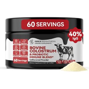 Bovine Colostrum & Collagen Powder for Gut Health, Immune Support, Hair Growth & Beauty Supplement, Sugar Free – IgG, Probiotics, Vitamin B12, C, D3 – Unflavored, 30 Servings