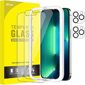 JETech Screen Protector for iPhone 13 mini 5.4-Inch with Camera Lens Protector, Easy-Installation Tool, Tempered Glass Film, 2-Pack Each