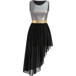 IBAKOM Praise Dance Dress Women Metallic Tank Top Sequin Waist Chiffon Skirt Worship Overlay and Tunic Liturgical Dancewear