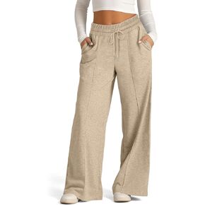 Womens Wide Leg Sweatpants Trendy High Waist Lounge Joggers Loose Fit Elastic Drawstring Casual Pants with Pockets