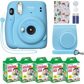 Fujifilm Instax Mini 11 Instant Camera Lilac Purple + Custom Case + Fuji Instax Film Value Pack (50 Sheets) Flamingo Designer Photo Album
