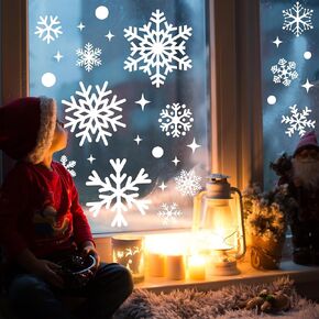 Whaline Large Snowflakes Window Clings Christmas White Snowflake Window Decals Reusable Winter Window Decals for Xmas Holiday Party Home School Office Supplies,9 Sheet