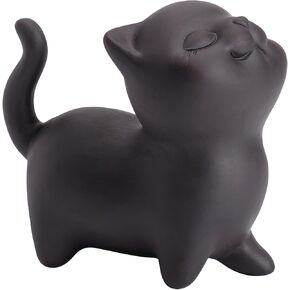 Hand-made Purple Clay Cat Tea Pet Cute Lucky Statue Kung Fu Tea Tray Decor Tea Lover's Gift Home Office Desk Feng Shui Ornament (Red)