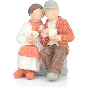 MONOJOY Loving Elderly Couple Figurines: 20th 25th 30th 40th 50th Wedding Anniversary Cake Topper Gifts for Couple Parents Grandparents Christmas Thanksgiving Valentines Gift Table Decor(Orange)