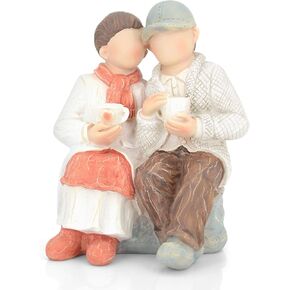 MONOJOY Loving Elderly Couple Figurines: 20th 25th 30th 40th 50th Wedding Anniversary Cake Topper Gifts for Couple Parents Grandparents Christmas Thanksgiving Valentines Gift Table Decor(Orange)