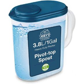 1 Gallon/3.8 Liter Slim Heavy Duty Plastic Measuring Pitcher with See Through Base, Leak Proof Spill Proof Lid w/Pivot Spout Lid, BPA-free -Ideal for mixing, storing and serving beverages