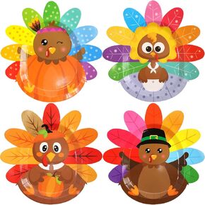 Thanksgiving Paper Plates Turkey Shaped Disposable Dinnerware Decorative Dinner Plates for Fall Thanksgiving Autumn Holiday Party Favors Supplies
