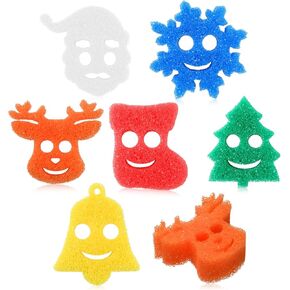 Baderke 6 Pcs Christmas Cleaning Sponges Kitchen Scrub Sponges Sponge Temperature Sensitive Non Scratch Household Cleaning Sponges for Washing Dish Home(Christmas) in Kuwait